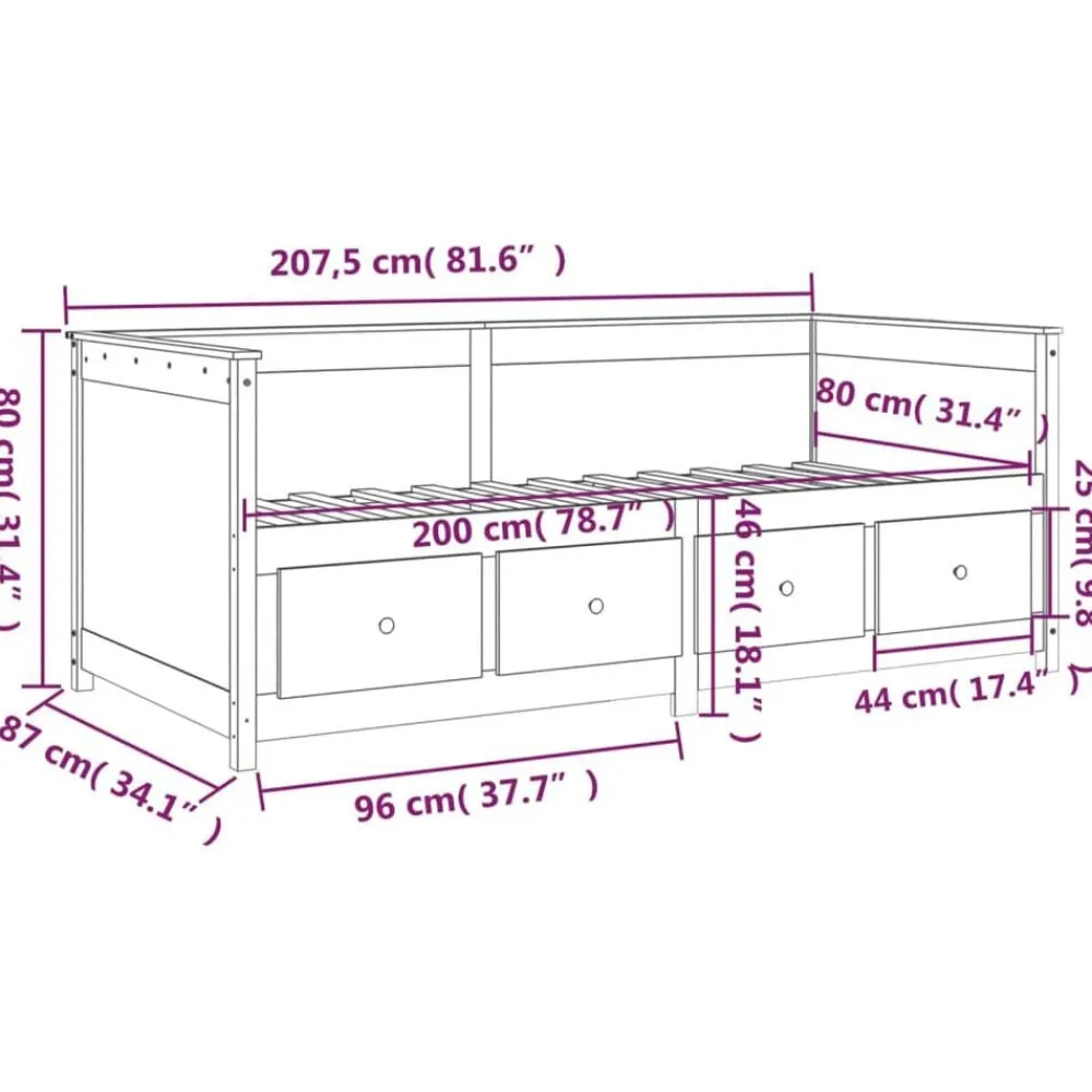vidaXL Camas Y Accesorios-Sofá cama sin colchón madera maciza de pino 80x200 cm
