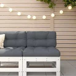 vidaXL Muebles De Jardín-Sofá central con cojines madera maciza de
