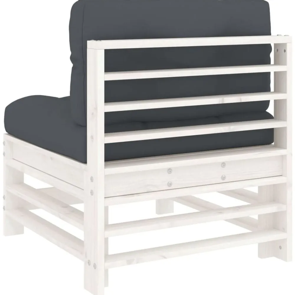 vidaXL Muebles De Jardín-Sofá central con cojines madera maciza de
