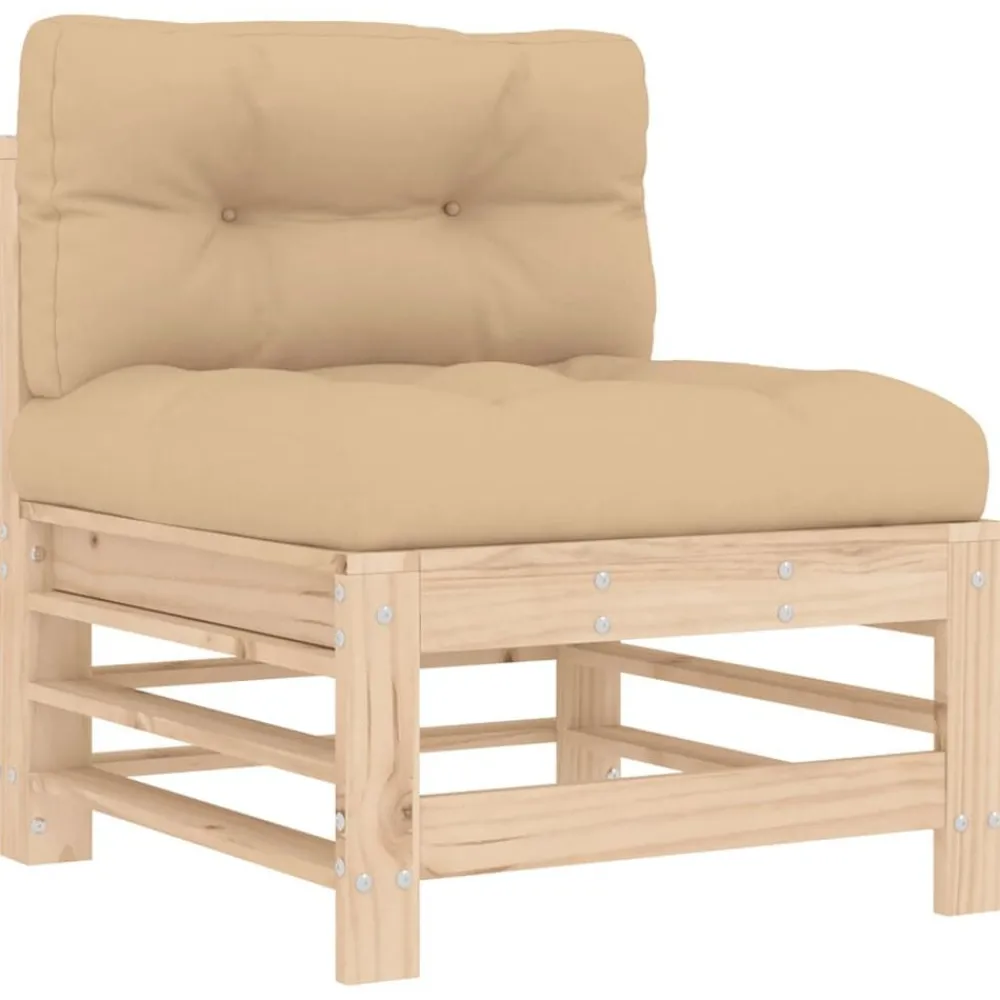 vidaXL Sofá central con cojines madera maciza de pino Pino natural Outlet