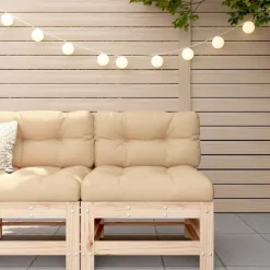 vidaXL Sofá central con cojines madera maciza de pino Pino natural Outlet