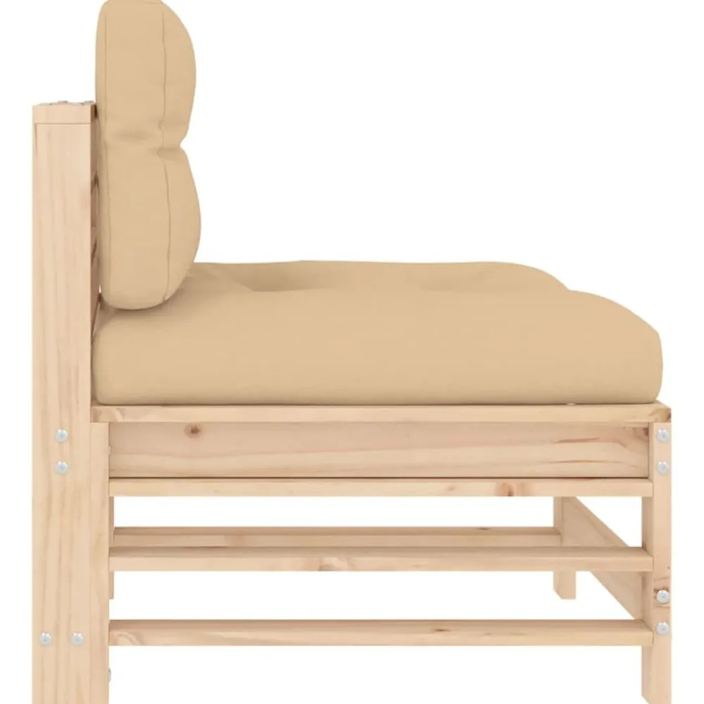 vidaXL Sofá central con cojines madera maciza de pino Pino natural Outlet