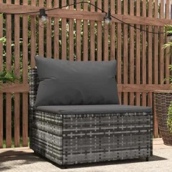 vidaXL Muebles De Jardín-Sofá central de jardín con cojines ratán sintético