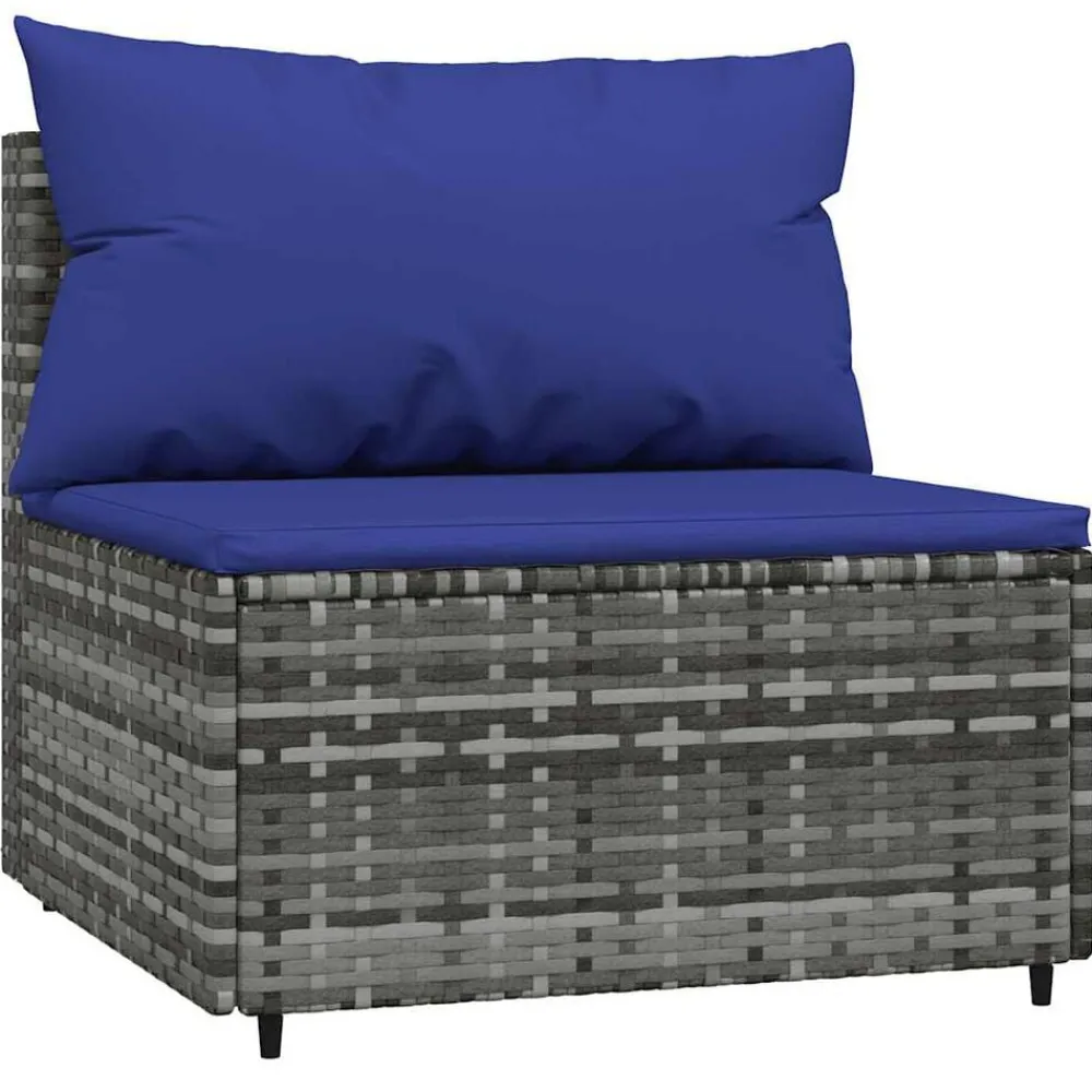 vidaXL Muebles De Jardín-Sofá central de jardín con cojines ratán sintético gris