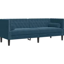vidaXL Sofá Chesterfield 3 plazas con cojines terciopelo Azul Hot