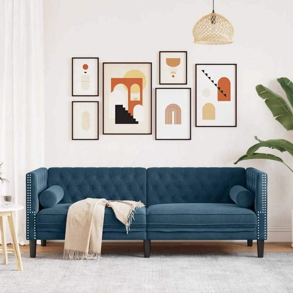 vidaXL Sofá Chesterfield 3 plazas con cojines terciopelo Azul Hot