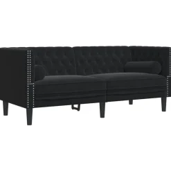 vidaXL Sofá Chesterfield 2 plazas con cojines terciopelo Negro Best