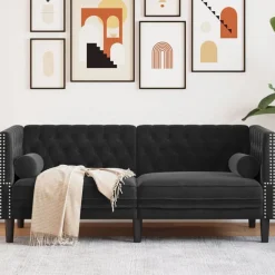 vidaXL Sofá Chesterfield 2 plazas con cojines terciopelo Negro Best