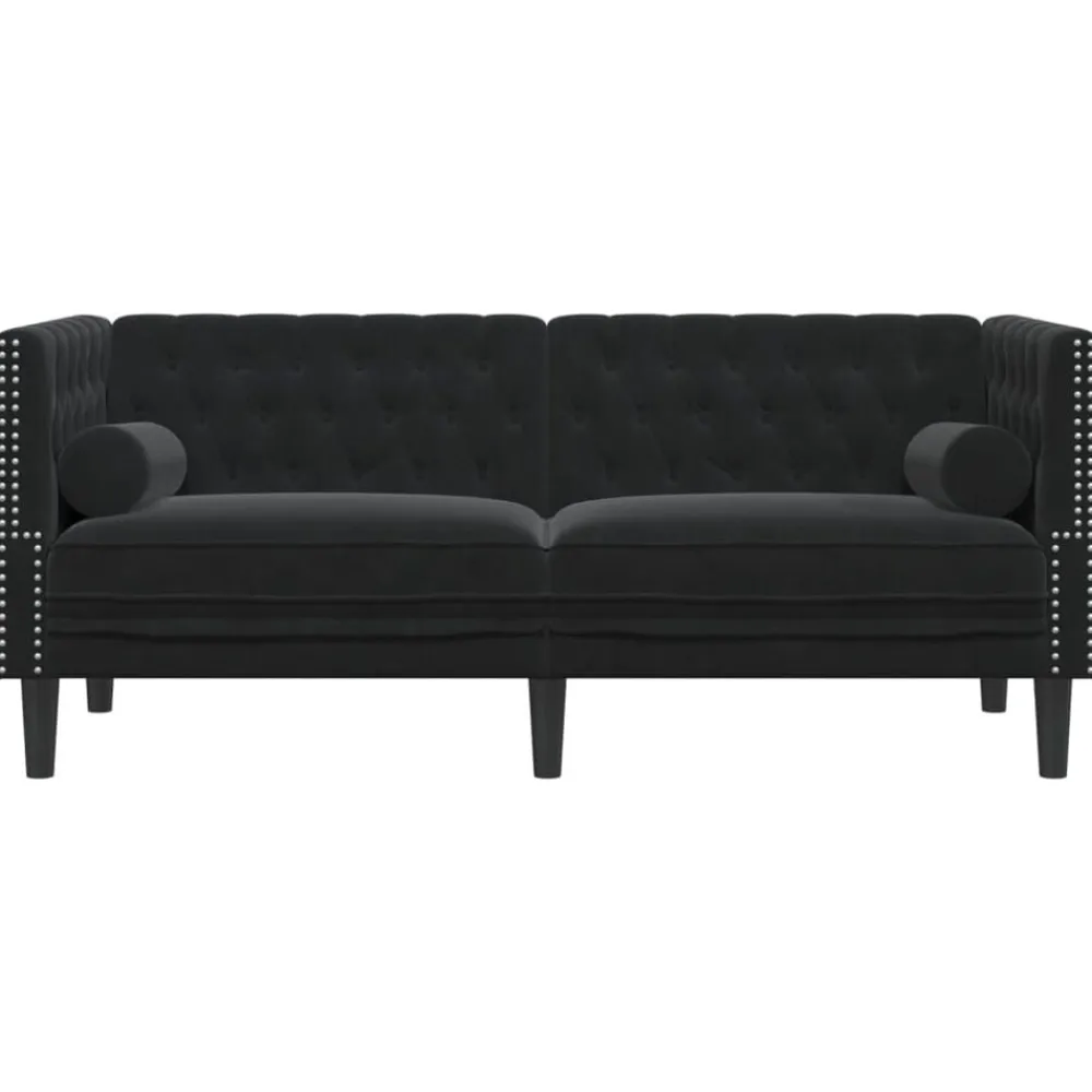 vidaXL Sofá Chesterfield 2 plazas con cojines terciopelo Negro Best