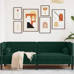 vidaXL Sofá Chesterfield 3 plazas con cojines terciopelo Verde oscuro Hot