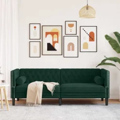 vidaXL Sofá Chesterfield 3 plazas con cojines terciopelo Verde oscuro Hot