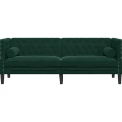 vidaXL Sofá Chesterfield 3 plazas con cojines terciopelo Verde oscuro Hot