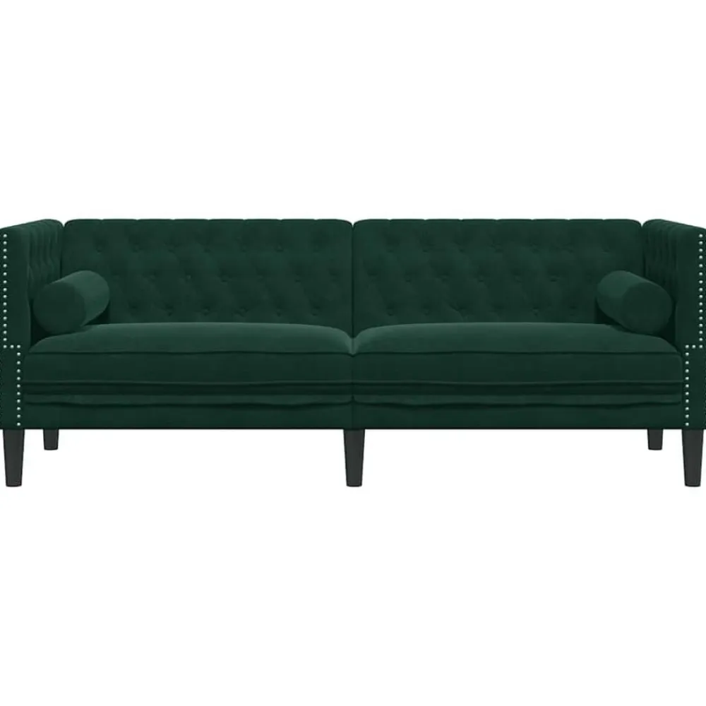 vidaXL Sofá Chesterfield 3 plazas con cojines terciopelo Verde oscuro Hot