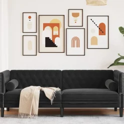 vidaXL Sofá Chesterfield 3 plazas con cojines terciopelo Negro Outlet