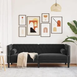 vidaXL Sofá Chesterfield 3 plazas con cojines terciopelo Negro Outlet