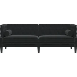 vidaXL Sofá Chesterfield 3 plazas con cojines terciopelo Negro Outlet