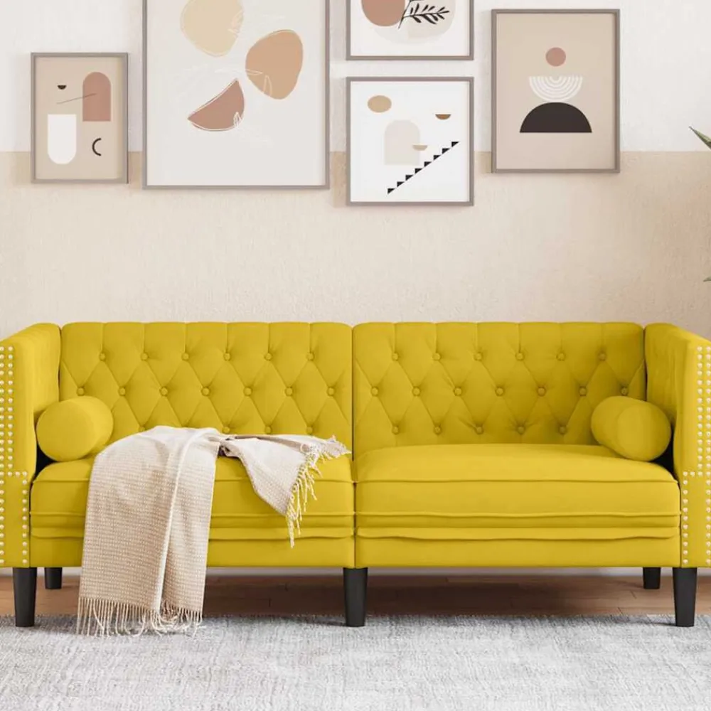 vidaXL Sofá Chesterfield 2 plazas con cojines terciopelo Amarillo Outlet