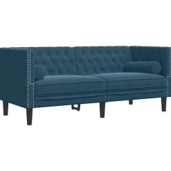 vidaXL Sofá Chesterfield 2 plazas con cojines terciopelo Azul Outlet