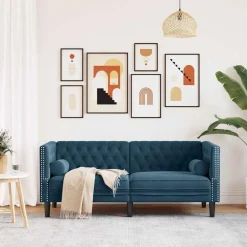 vidaXL Sofá Chesterfield 2 plazas con cojines terciopelo Azul Outlet