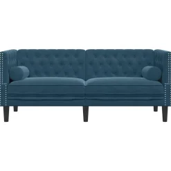vidaXL Sofá Chesterfield 2 plazas con cojines terciopelo Azul Outlet