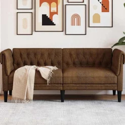 vidaXL Sofás-Sofá chesterfield de 2 plazas tela marrón