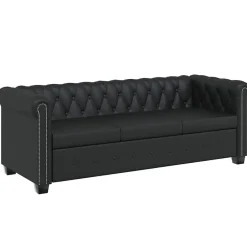 vidaXL Sofá Chesterfield de 3 plazas cuero sintético Negro Discount