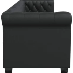 vidaXL Sofá Chesterfield de 3 plazas cuero sintético Negro Discount