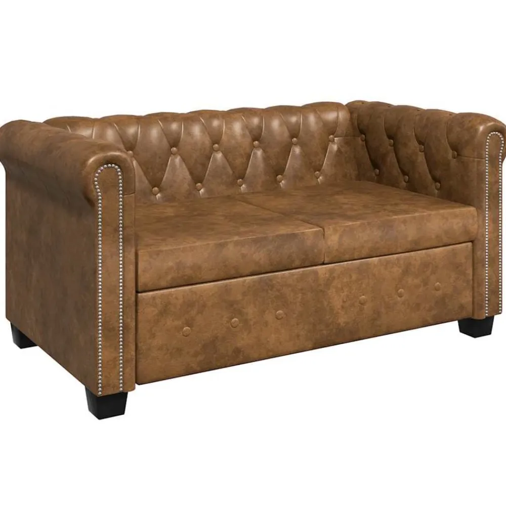 vidaXL Sofás-Sofá Chesterfield de 2 plazas cuero sintético marrón