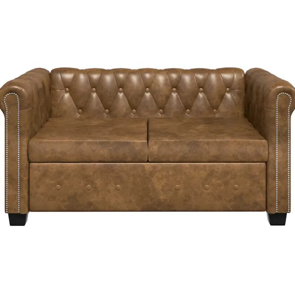 vidaXL Sofás-Sofá Chesterfield de 2 plazas cuero sintético marrón