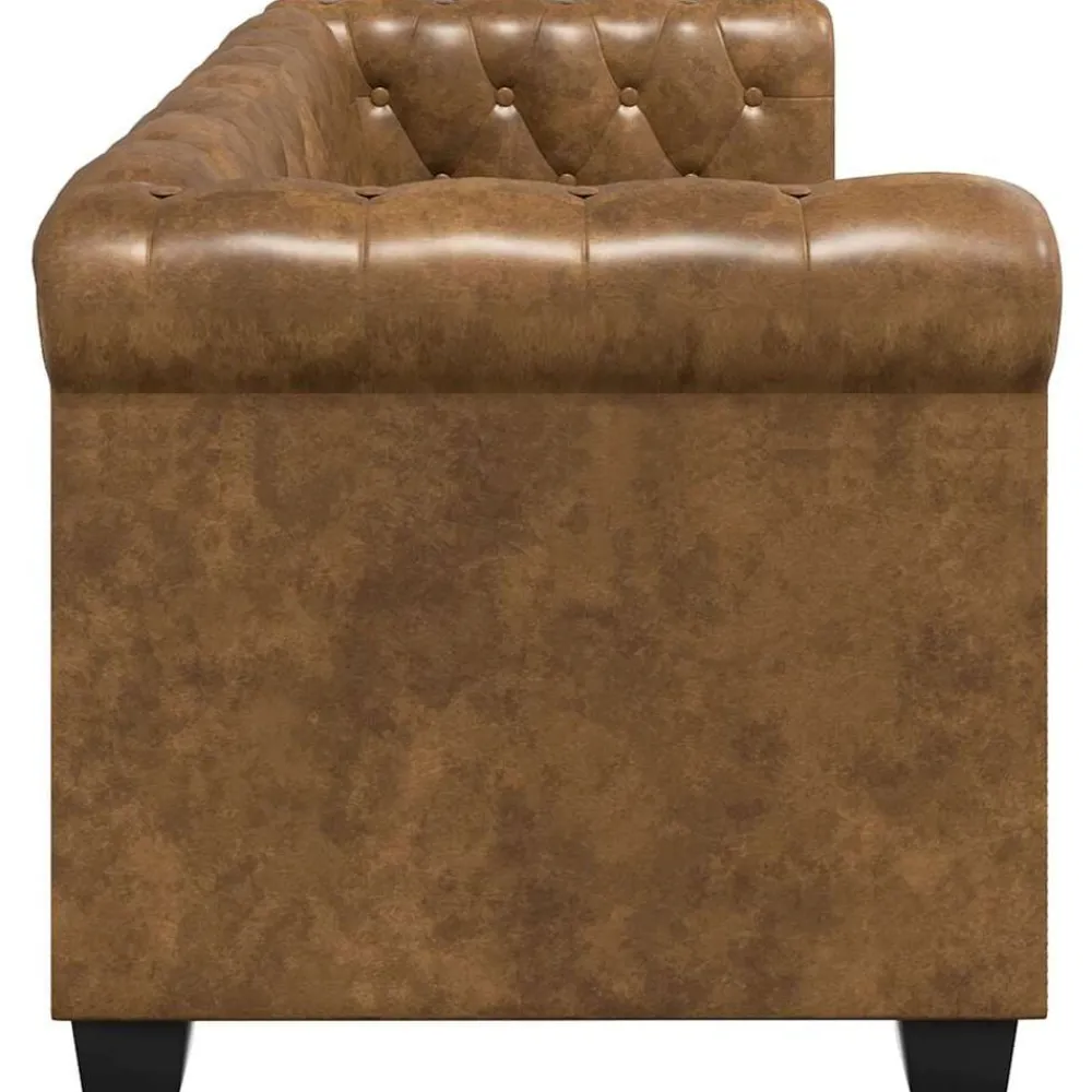 vidaXL Sofás-Sofá Chesterfield de 2 plazas cuero sintético marrón