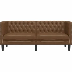 vidaXL Sofá Chesterfield de 2 plazas piel de ante sintético marrón Marrón Online