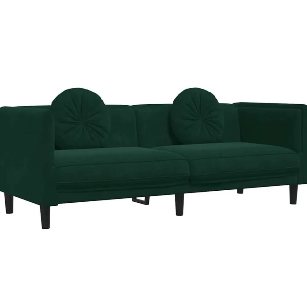 vidaXL Sofá con cojines 3 plazas terciopelo Verde oscuro Outlet