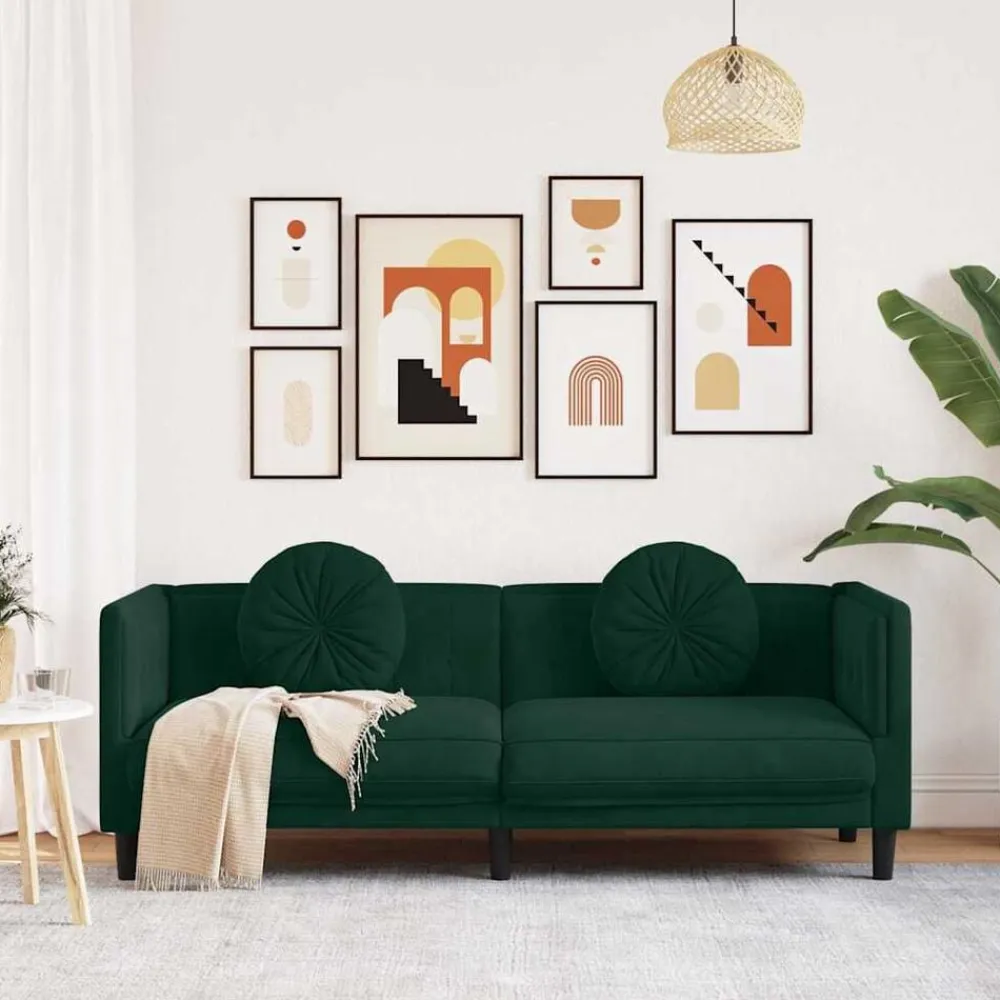 vidaXL Sofá con cojines 3 plazas terciopelo Verde oscuro Outlet