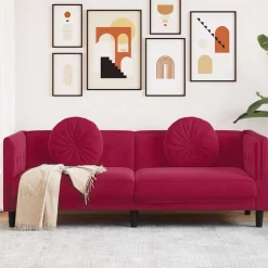 vidaXL Sofás-Sofá con cojines 3 plazas terciopelo rojo tinto