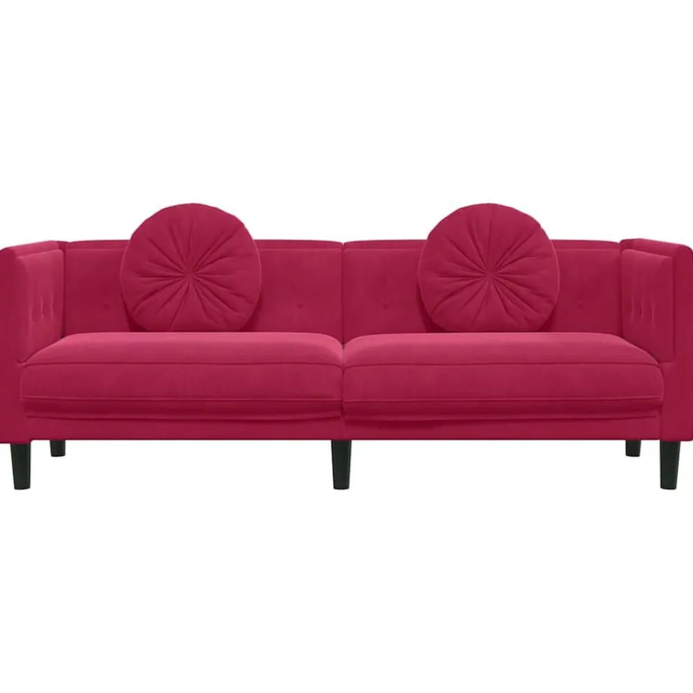 vidaXL Sofás-Sofá con cojines 3 plazas terciopelo rojo tinto