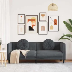 vidaXL Sofá con cojines 3 plazas terciopelo Gris oscuro