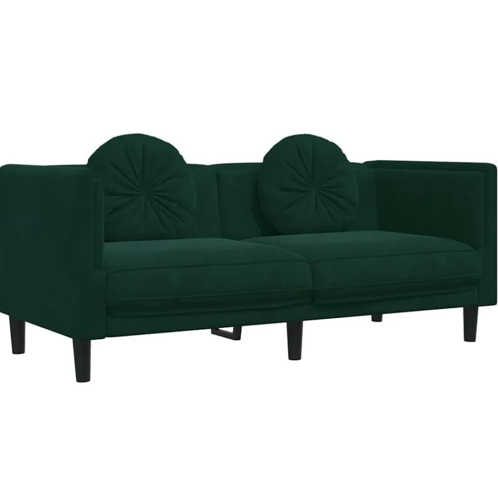 vidaXL Sofá con cojines 2 plazas terciopelo Verde oscuro