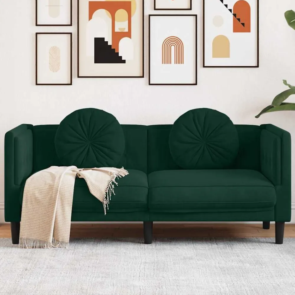 vidaXL Sofá con cojines 2 plazas terciopelo Verde oscuro