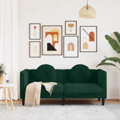 vidaXL Sofá con cojines 2 plazas terciopelo Verde oscuro