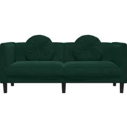 vidaXL Sofá con cojines 2 plazas terciopelo Verde oscuro