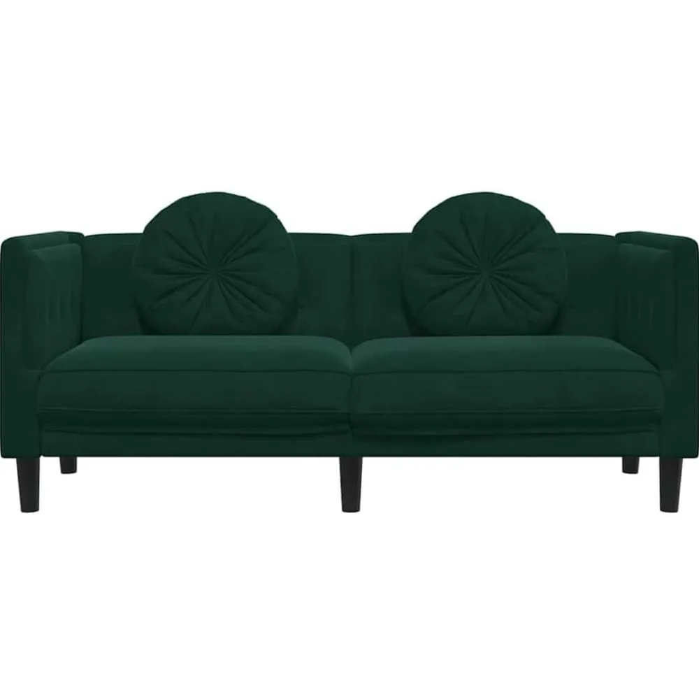 vidaXL Sofá con cojines 2 plazas terciopelo Verde oscuro