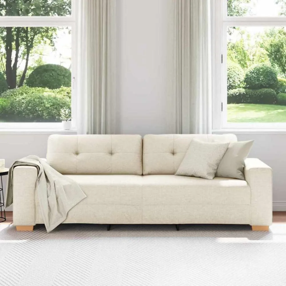vidaXL Sofás-Sofá de 3 plazas Beige 220 cm Tejido mezcla de lino
