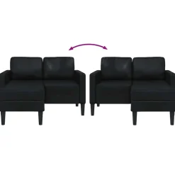 vidaXL Sofá de 2 plazas con chaise longue en forma de L, color , 125 cm, piel sintética Negro Clearance