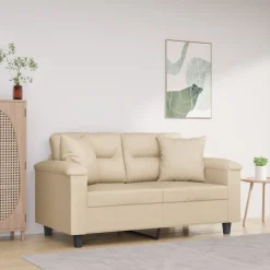 vidaXL Sofá de 2 plazas con cojines tela microfibra color 120 cm Crema
