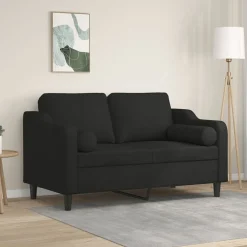vidaXL Sofá de 2 plazas con cojines tela 120 cm Negro Outlet