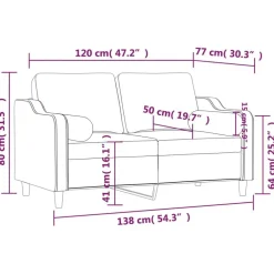 vidaXL Sofá de 2 plazas con cojines tela 120 cm Negro Outlet