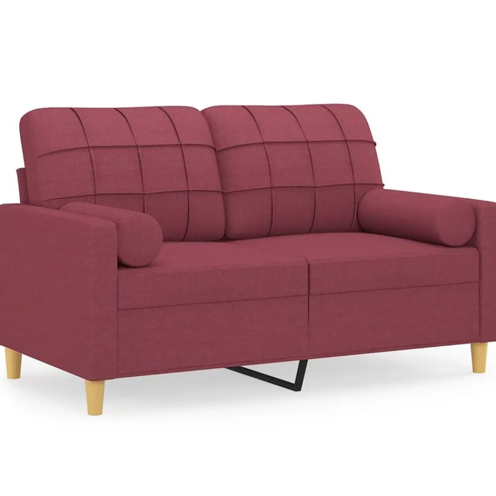 vidaXL Sofás-Sofá de 2 plazas con cojines tela rojo tinto 120 cm