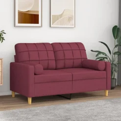 vidaXL Sofás-Sofá de 2 plazas con cojines tela rojo tinto 120 cm