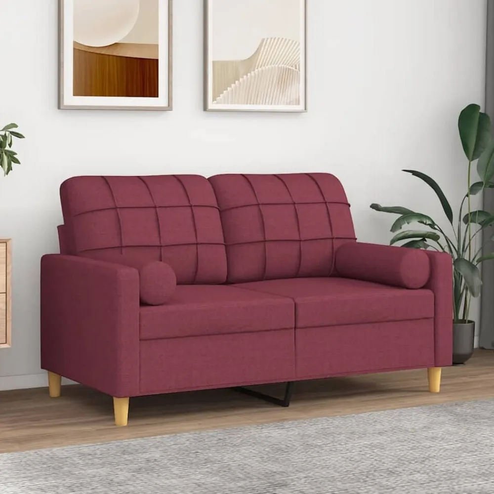 vidaXL Sofás-Sofá de 2 plazas con cojines tela rojo tinto 120 cm