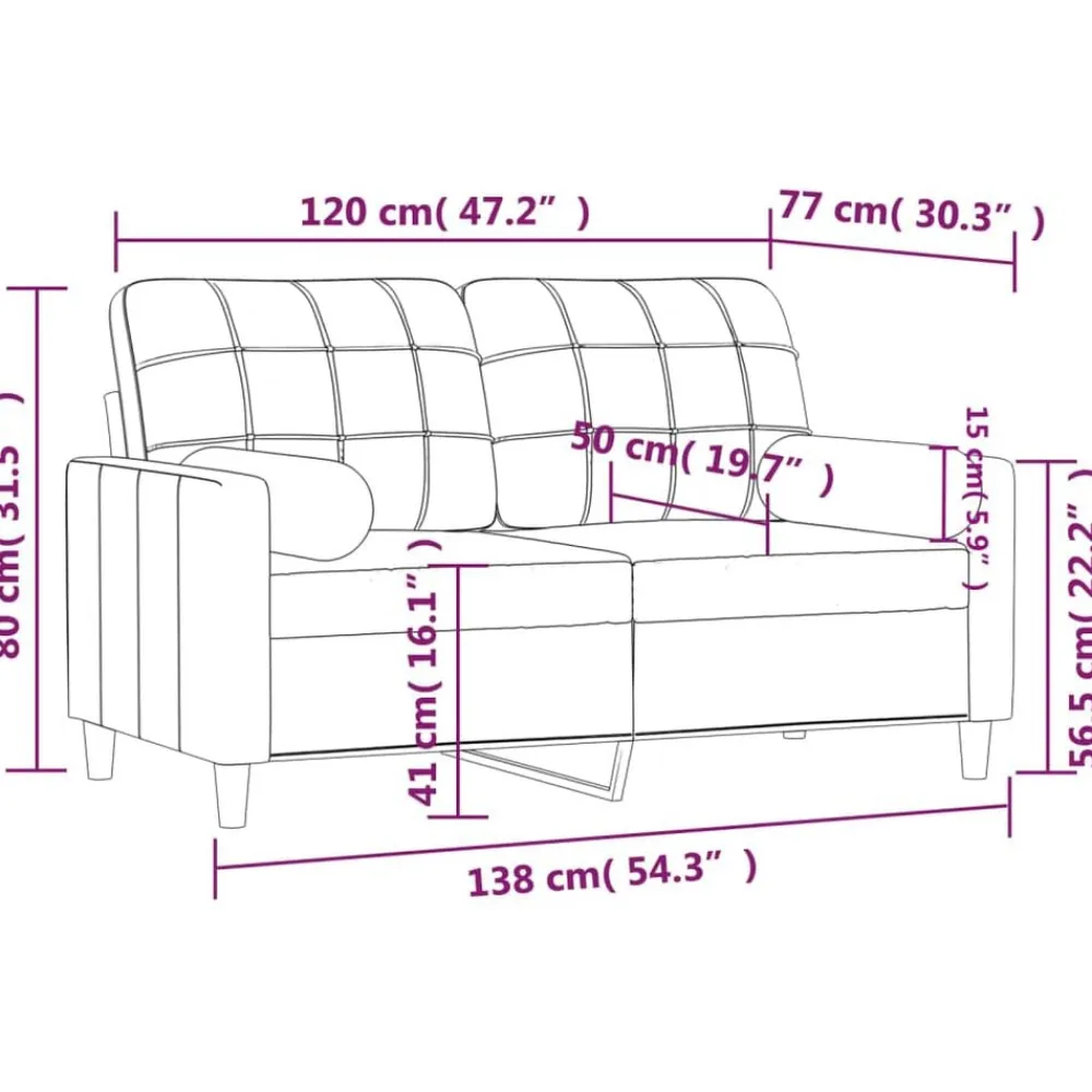 vidaXL Sofás-Sofá de 2 plazas con cojines tela rojo tinto 120 cm